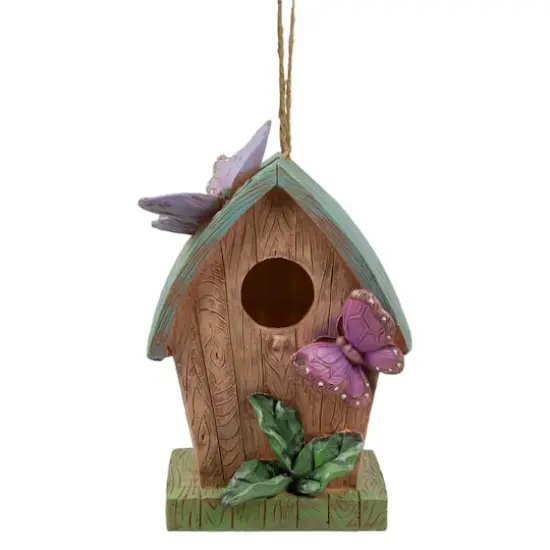 10" Brown & Green Hanging Birdhouse With Butterflies Outdoor Garden Décor {1}