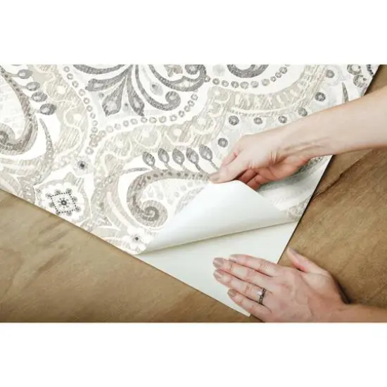 RoomMates Bohemian Damask Peel & Stick Wallpaper Taupe and Gray {10}