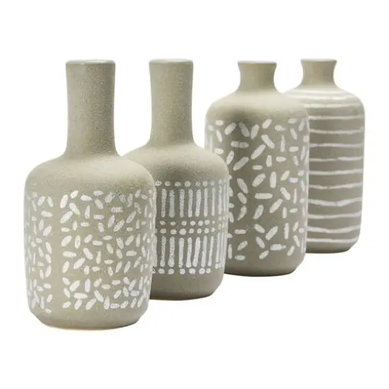 Hello Honey&reg; Mixed Pattern Taupe & Silver Stoneware Vase Set {6}