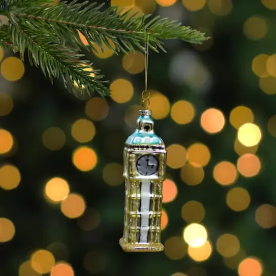 5" Glittered Gold Glass Big Ben Christmas Ornament {6}