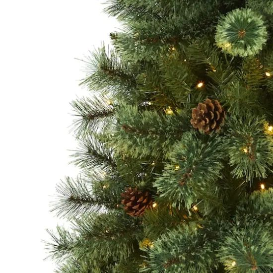 6ft. Pre-Lit White Mountain Pine & Pinecones Artificial Christmas Tree with Clear LED Lights {4}
