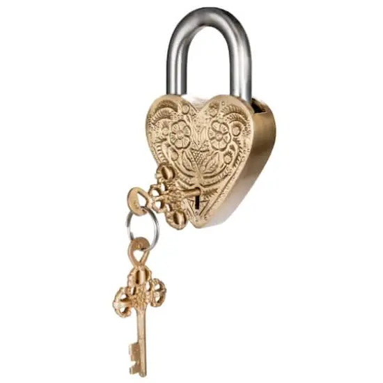 Hello Honey&reg; Matte Finish Brass & Stainless Steel Heart-Shaped Lock with Flowers Set {6}