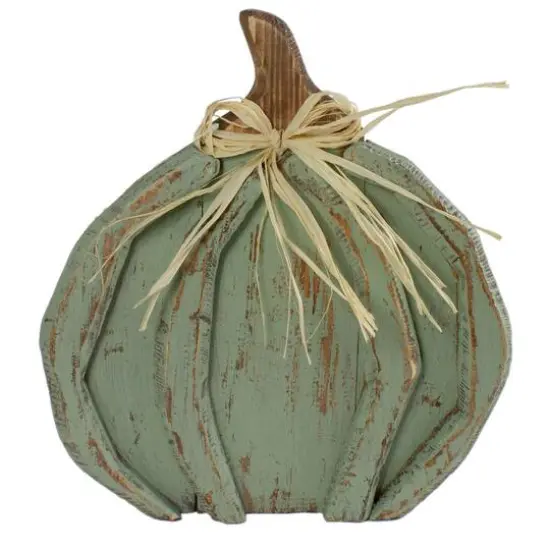 12" Green Distressed Fall Pumpkin Decoration {1}
