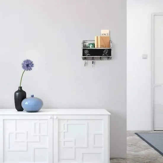 NEX&trade; Wall Mount Mail & Key Holder Organizer with Chalkboard Surface Rustic White-Gray {9}