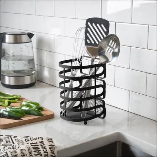 Kitchen Details Matte Black Industrial Collection Cooking Utensil Basket {4}
