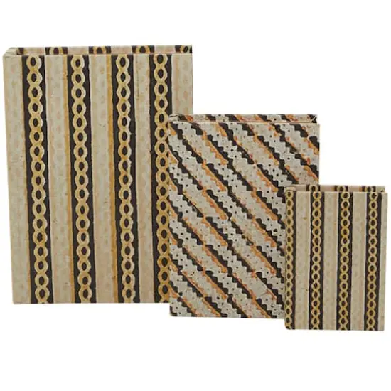Brown Stripe & Chain Print Faux Leather Faux Book Box Set {3}