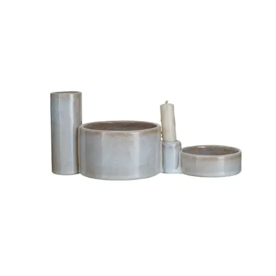 Hello Honey&reg; 12" White Reactive Glaze Stoneware Serveware with Vase & Candle Holder {4}