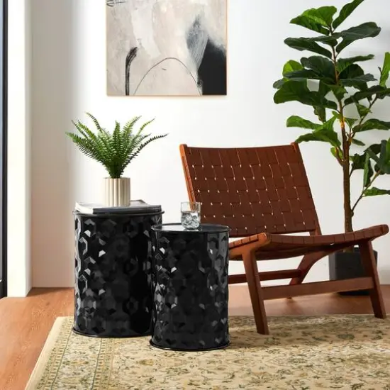 Glitzhome&reg; Multifunctional Embossed Honeycomb Texture Metal Garden Stool Set Black {6}