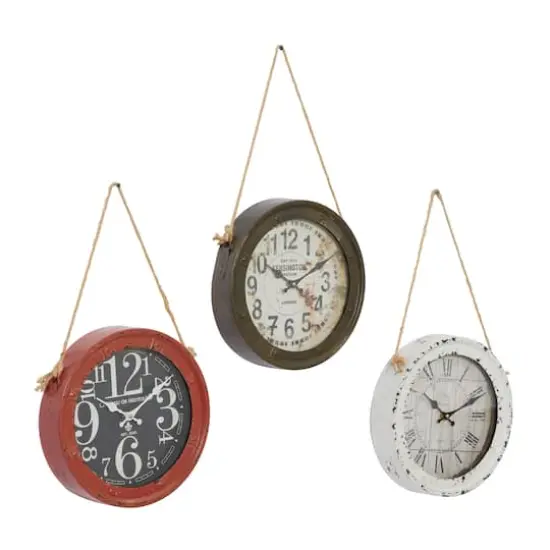 Set of 3 White Metal Vintage Wall Clock, 11" {3}