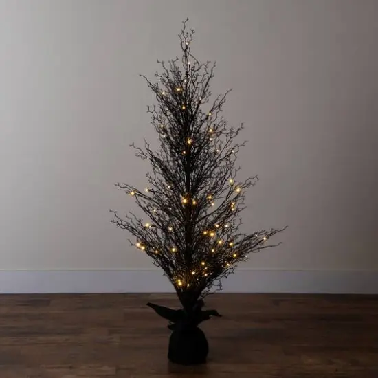 5ft. Pre-Lit LED Halloween Black Twig Artificial Fall Tree in Burlap Planter {12}
