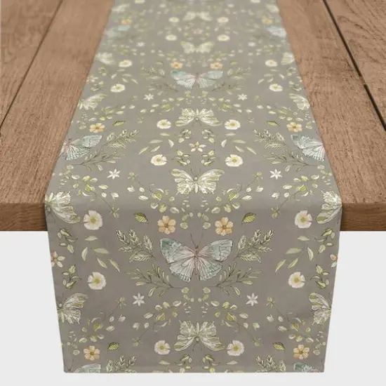 90" Butterfly Pattern Cotton Twill Runner Gray {1}