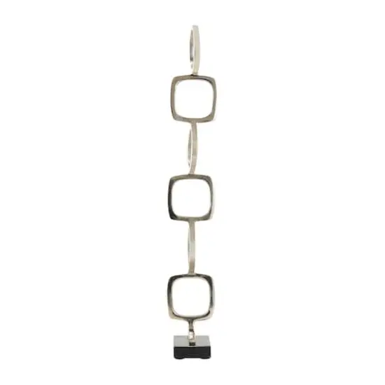 Aluminum Abstract Stacked Geometric Rings Sculpture with Marble Base Set Silver {8}