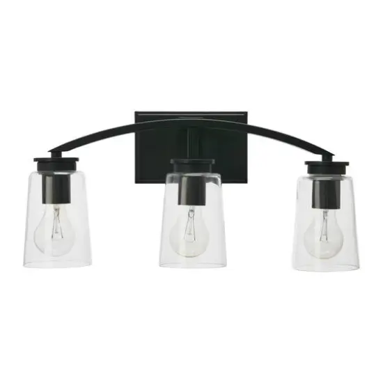 Hello Honey&reg; Robert Stevenson Lighting Laguna Metal & Clear Glass 3-Light Vanity Matte Black {8}