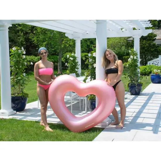 Swimline 5.5ft. Pink Metallic Heart Shaped Inner Tube Swimming Pool Float {5}