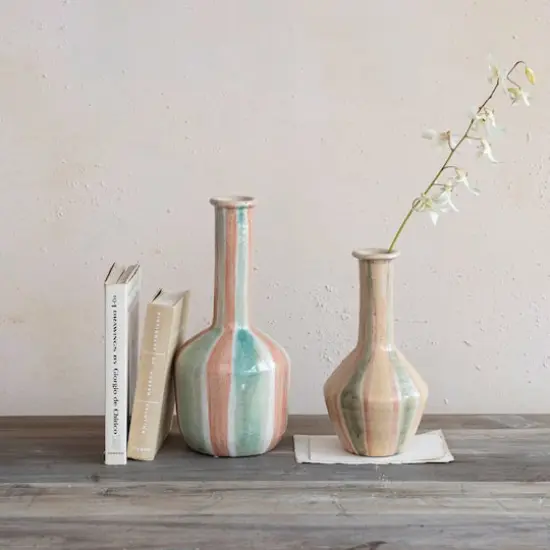 Hello Honey&reg; 14" Blue & Maroon Hand-Painted Crackle Glaze Terra Cotta Vase with Tall Neck {5}