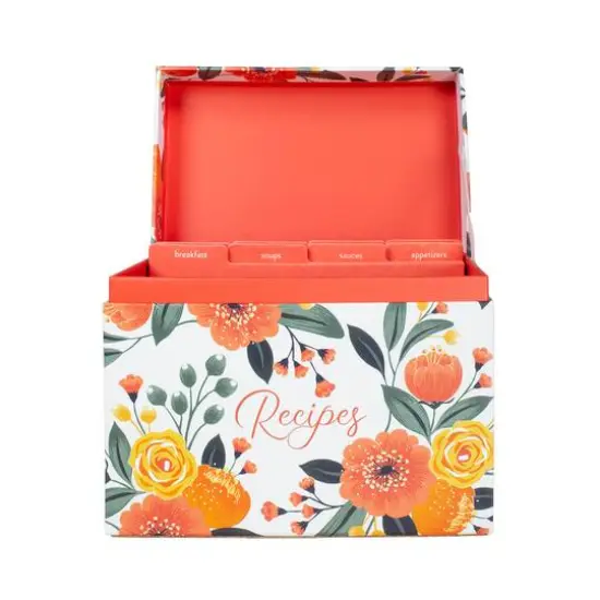 Steel Mill & Co.&reg; Orange Floral Recipe Box {3}
