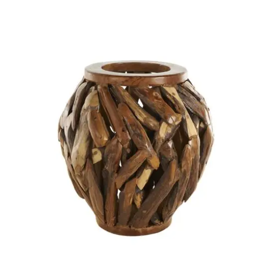 15.5" Brown Teak Wood Handmade Live Edge Tree Branch Vase {9}