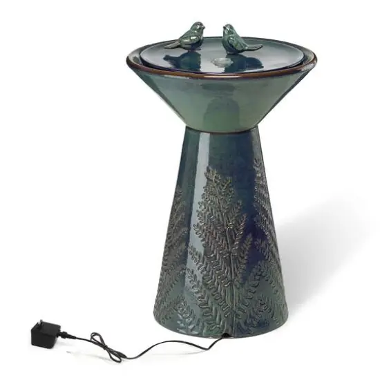 Glitzhome&reg; 27.5" LED Bird Pedestal Ceramic Fountain Turquoise {7}