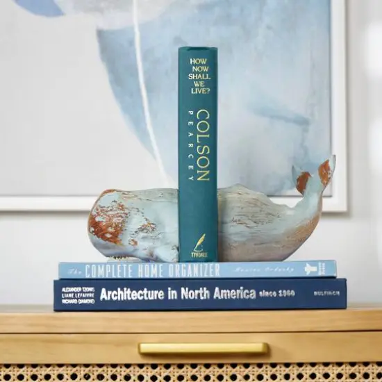 Coastal Gray Polystone Whale Bookend Set {3}