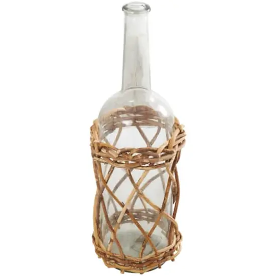 23" Clear Glass Handmade Tall Vase with Brown Rattan Woven Lower Body {1}
