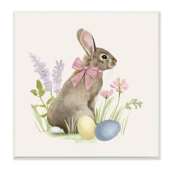 Stupell Industries Easter Bunny Rabbit Bow Spring Flowers & Eggs Wall Plaque Art {1}