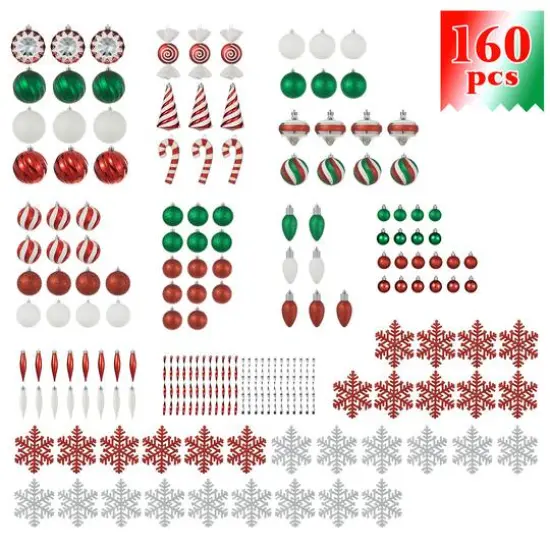 Glitzhome&reg; 160 Pack Whimsical Red & Green Deluxe Boxed Shatterproof Ornaments {3}
