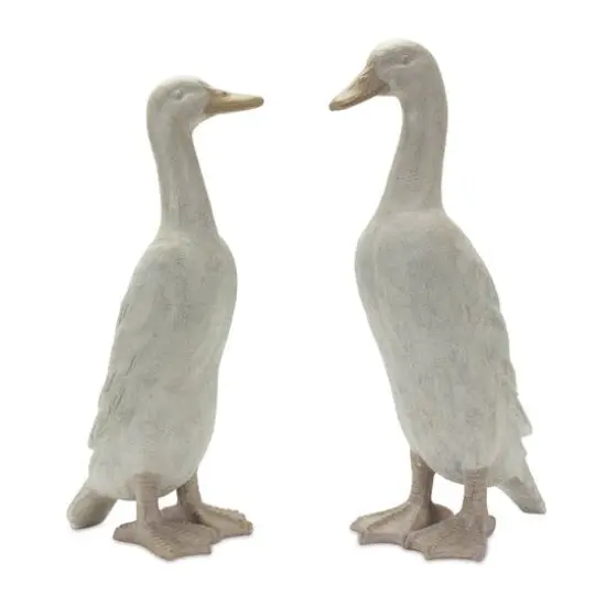 Distressed Standing Duck Garden Statues Set {1}