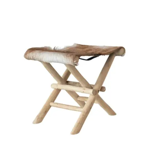 Hello Honey&reg; Natural Teakwood and Goat Fur Folding Stool {3}