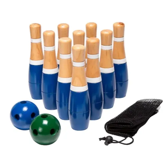 Toy Time Blue Indoor & Outdoor Wooden Bowling Game Set {1}