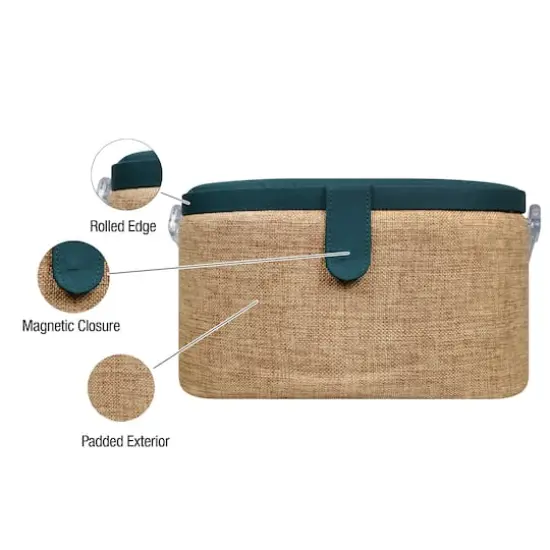 SINGER&reg; Large Burlap Fabric Premium Round Sewing Basket with Travel Sewing Kit {4}