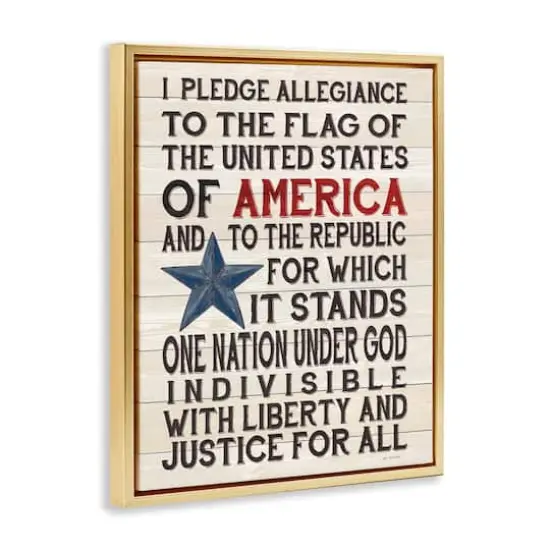 Stupell Industries Pledge of Allegiance Patriotic Floater Framed Art Gold {4}