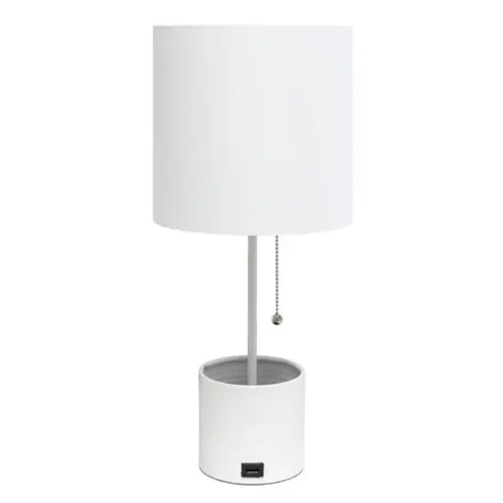 Simple Designs 18.5" Hammered Metal Container Base Table Lamp with USB Charging Port White {1}