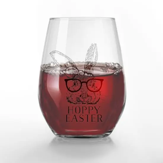 15oz. Hoppy Easter Bunny Glasses Engraved Stemless Wine Glass {3}
