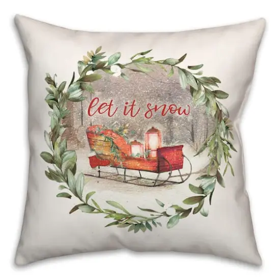 Let It Snow Sled Wreath 18x18 Throw Pillow {3}