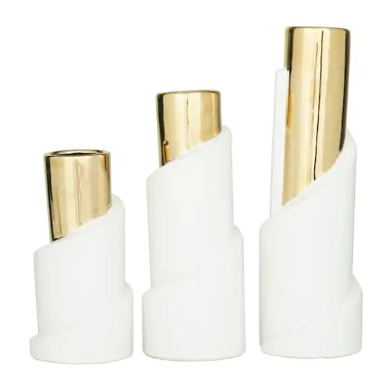 Set of 3" Gold Stoneware Contemporary Vase 15", 12", 9" {5}