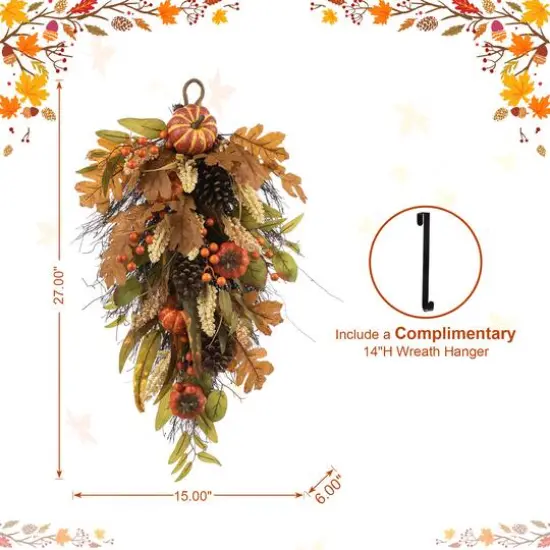 Glitzhome&reg; 27" Fall Pumpkin Leaf Swag {17}