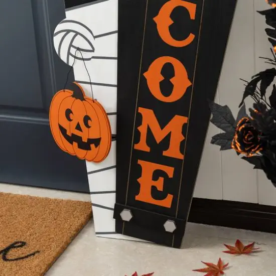 Glitzhome&reg; Halloween Wood Mummy and Welcome Coffin Porch Decor Set {6}