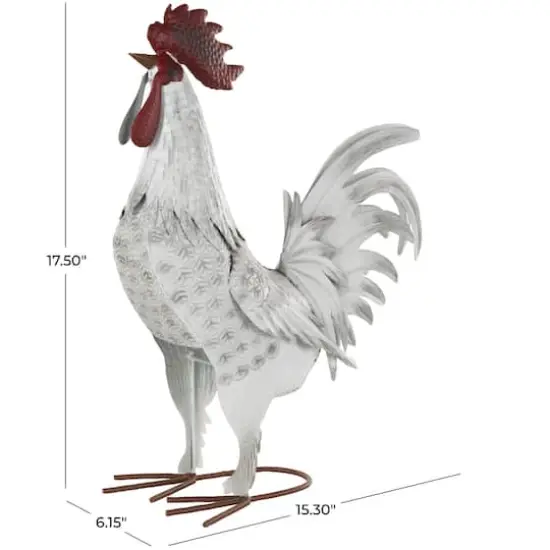 17.5" White Metal Rooster Garden Sculpture {5}