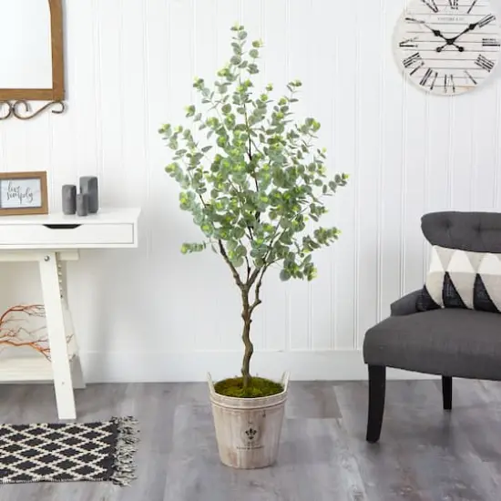 5ft. Eucalyptus Artificial Tree in Farmhouse Planter {4}