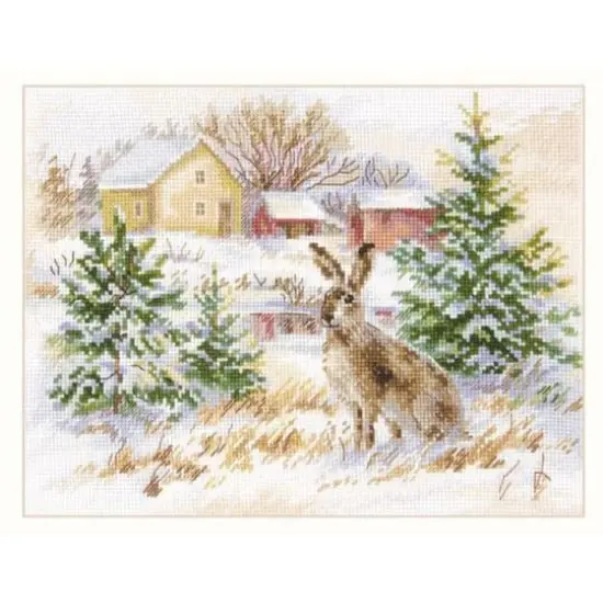 Alisa Winter Day Brown Hare Cross Stitch Kit {1}