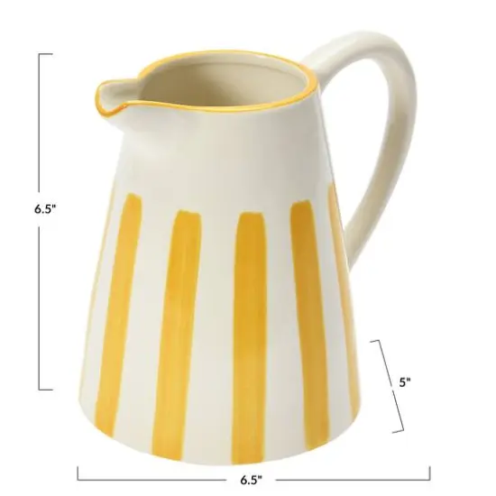Hello Honey&reg; 6.5" Yellow & White Stripe Stoneware Pitcher {6}