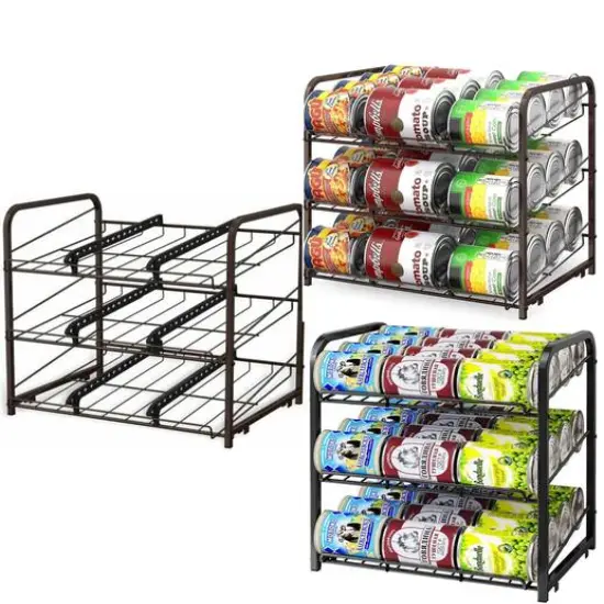3-Tier Stackable Can Rack Organizer Brown {8}