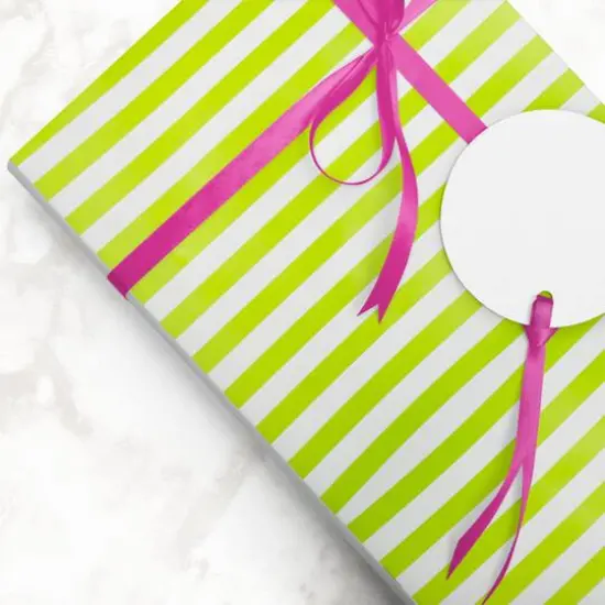 JAM Paper Striped Gift Wrap Lime Green and White {7}