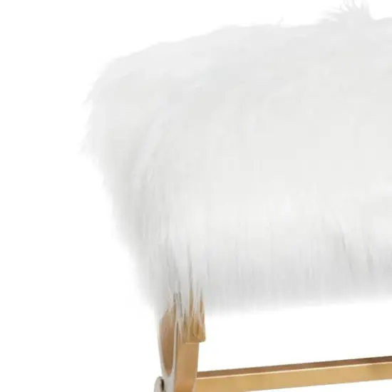 White Fur & Metal Contemporary Bench {4}
