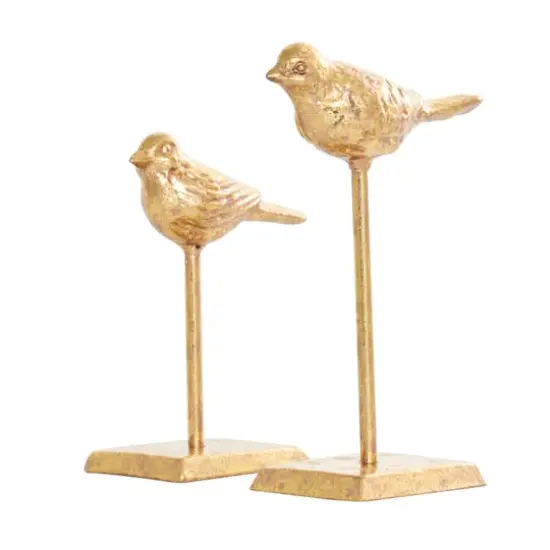Gold Metal Bird Sculpture with Gold Foil Texturing Set {7}