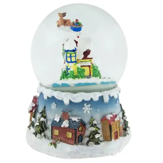 5.5" Santa Claus on Sleigh with Snowy Village Rotating Musical Water Globe {7}