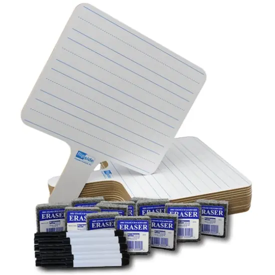 Flipside Two-Sided Rectangular Dry Erase Writing Paddles, Pens & Erasers Set {1}