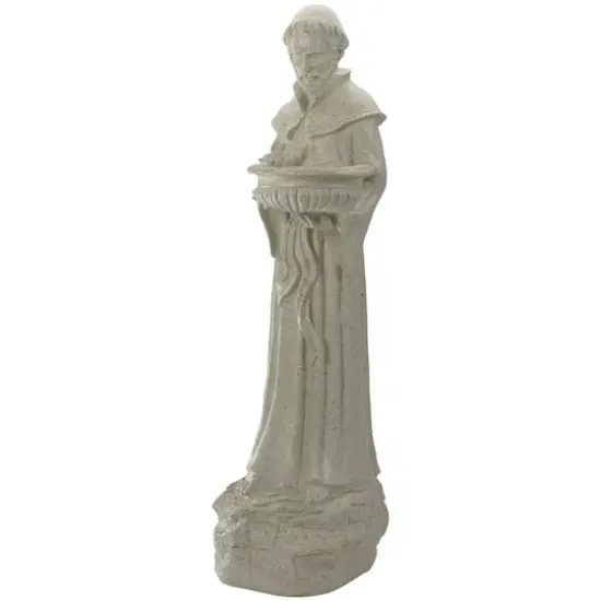 23.5" Speckled Ivory St. Francis of Assisi Religious Bird Feeder Outdoor Garden Statue {6}