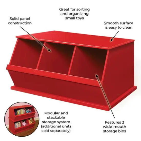 Badger Basket 3 Bin Stackable Storage Cubby Red {3}