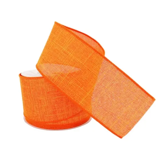 2.5" x 25ft. Faux Linen Wired Ribbon by Celebrate It&trade; D&eacute;cor Orange {3}
